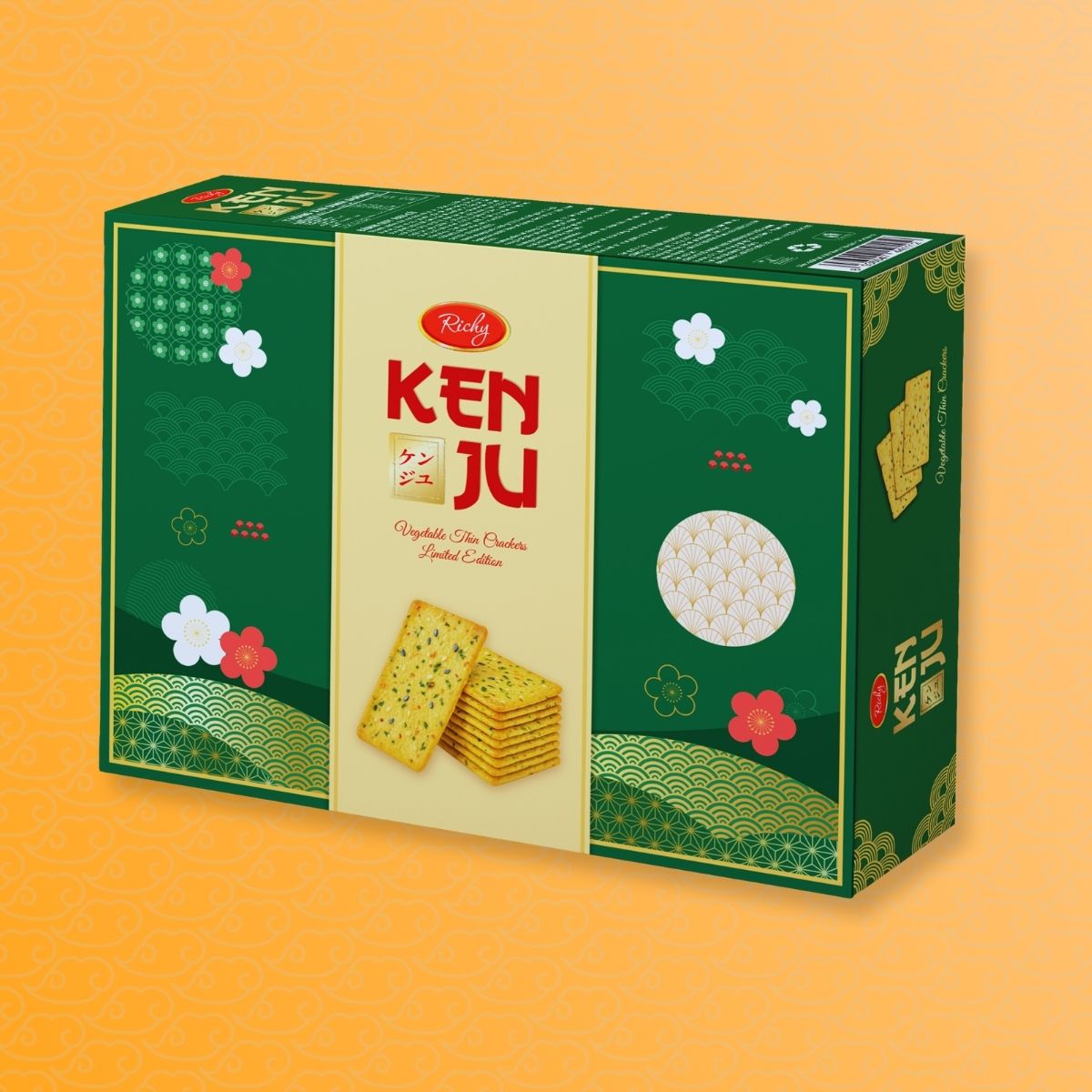 yokunero　　0118 Halal Certified) Richy Kenju Vegetable Thin Cracker Box 360g