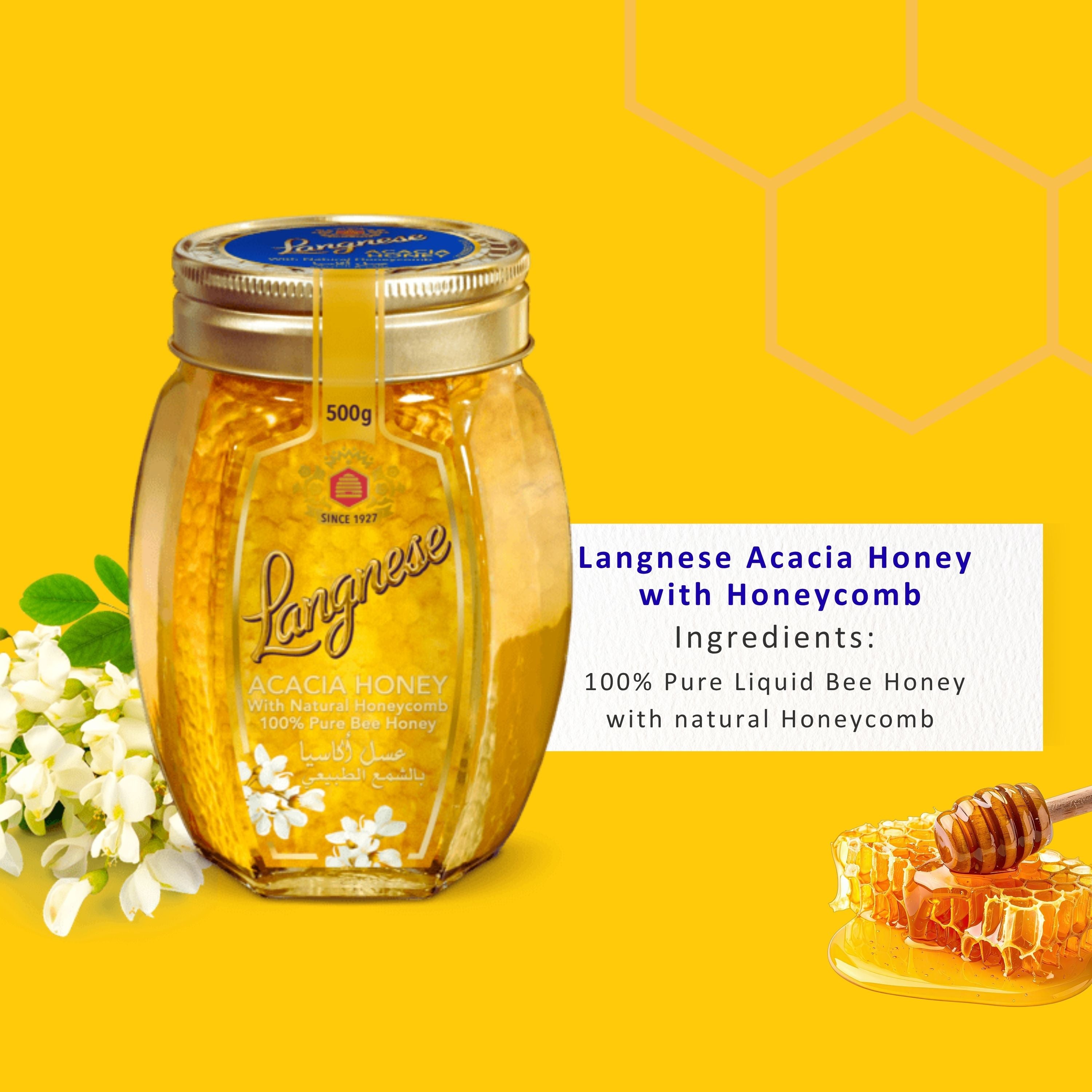 Langnese Acacia Honey with HoneyComb 500g | Premium Natural Honey