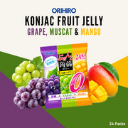 Orihiro Konjac Fruit Jelly Sharing Pack | 0 Cal Grape, Muscat & Mango | 24 Packs