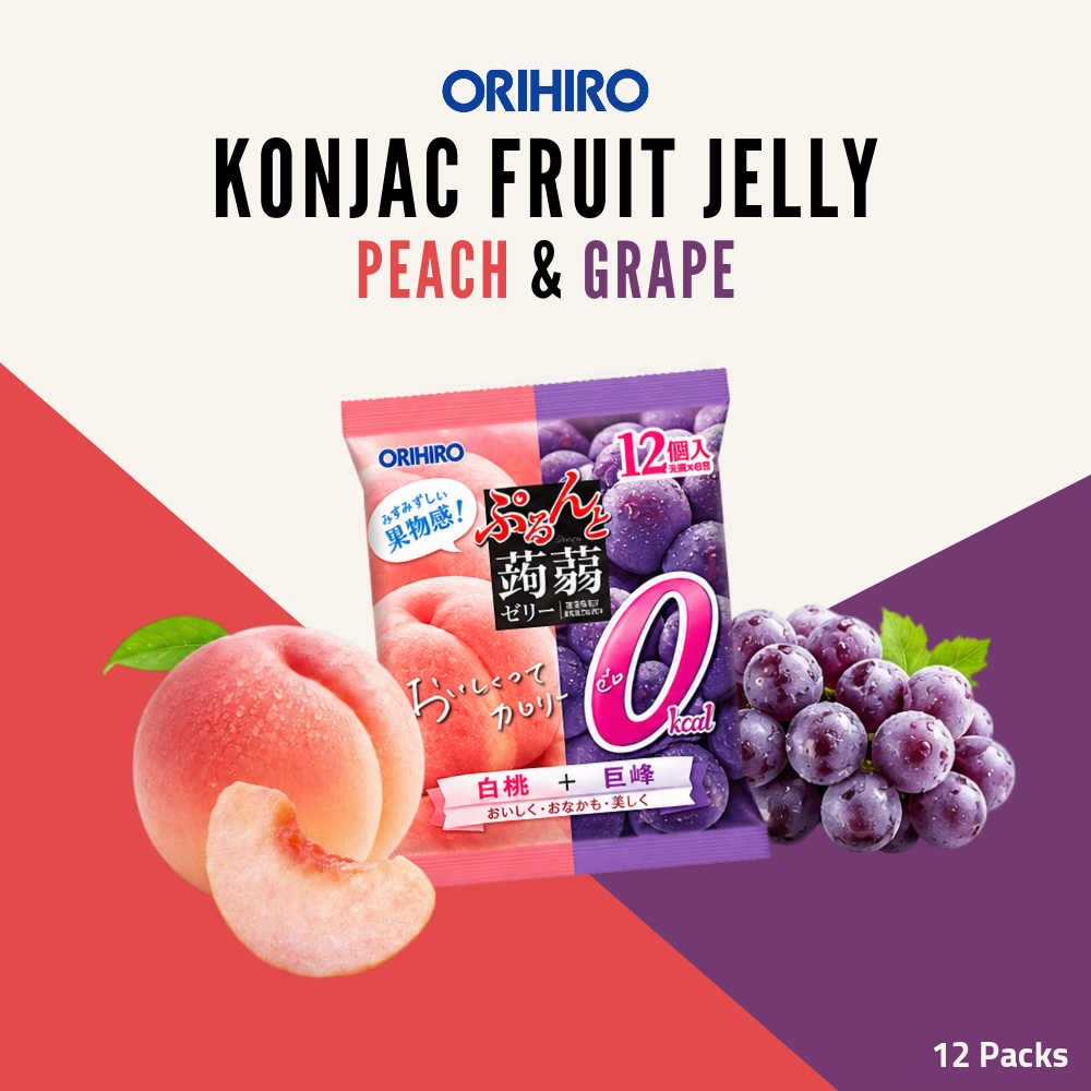 Orihiro Konjac Fruit Jelly Sharing Pack | Peach & 0 Cal Grape | 12 Packs