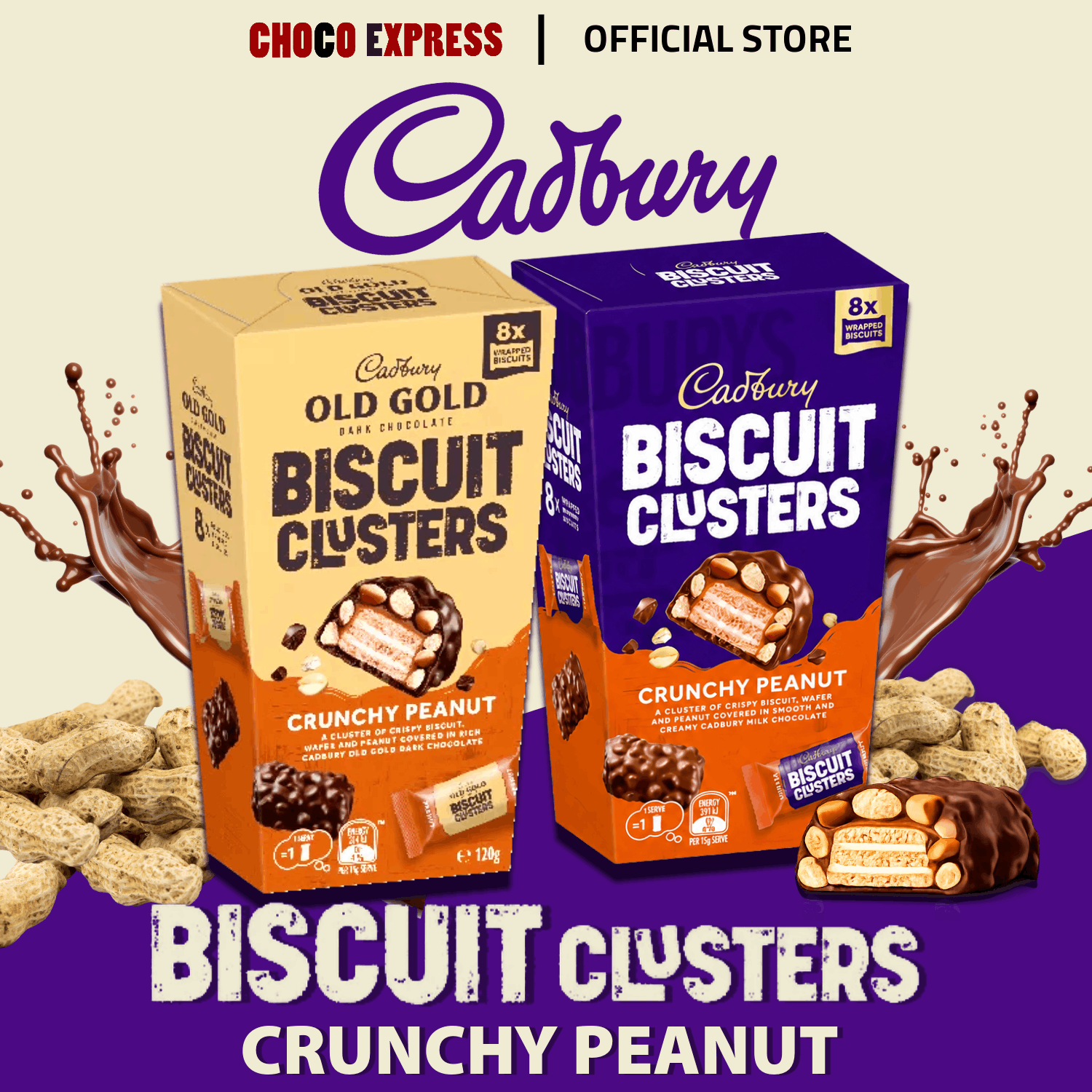 Cadbury Biscuit Clusters Crunchy Peanut: in box (8 small packs)