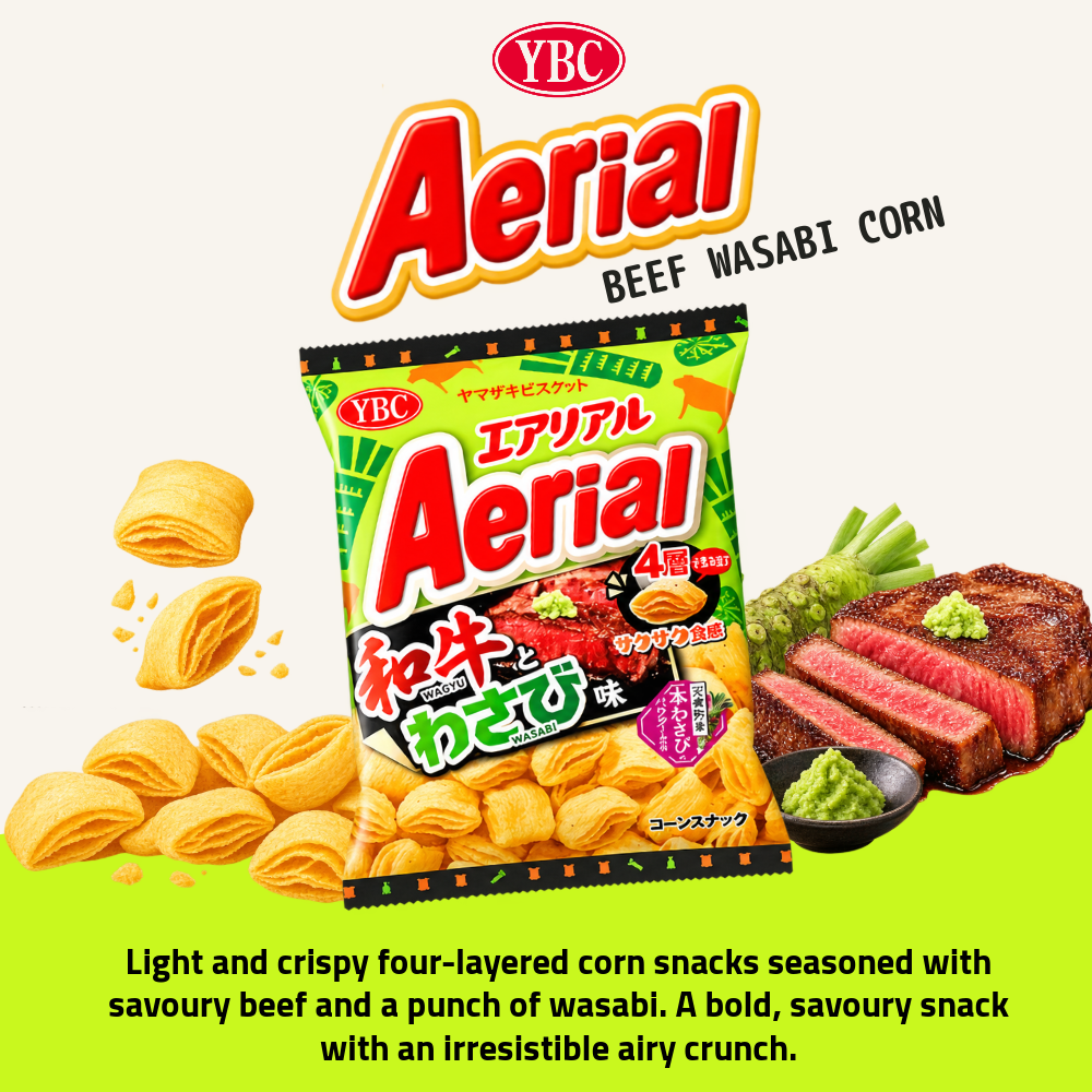 YBC Aerial Corn Snack | Beef Wasabi Corn, Sour Cream Onion, Cheese, Grilled Corn, Potage & Salt | 65g