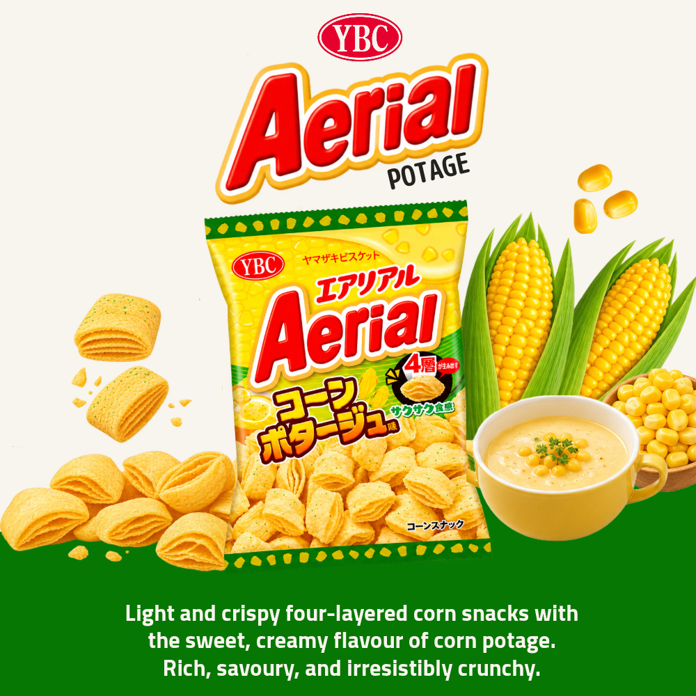 YBC Aerial Corn Snack | Beef Wasabi Corn, Sour Cream Onion, Cheese, Grilled Corn, Potage & Salt | 65g