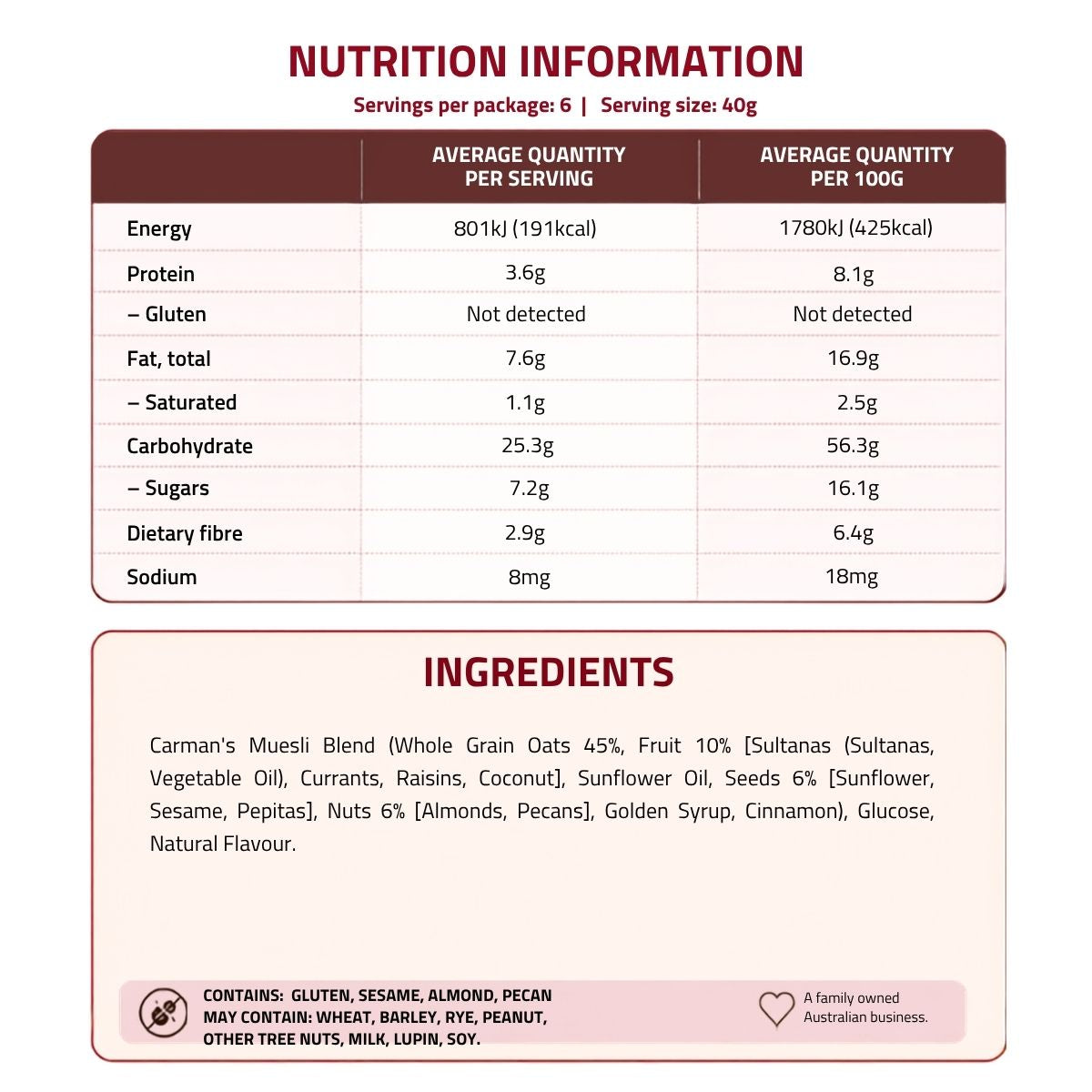 Carman's Muesli Bars Fruit & Nut 6p 270g