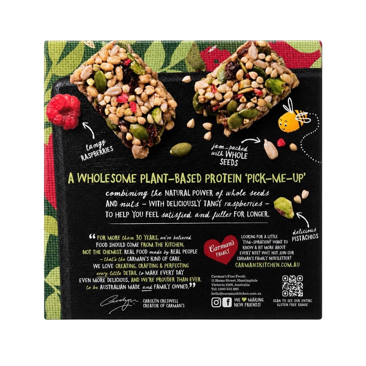 Carman's Protein Bar Seed & Plant Raspberry & Pistachio 6p 150g