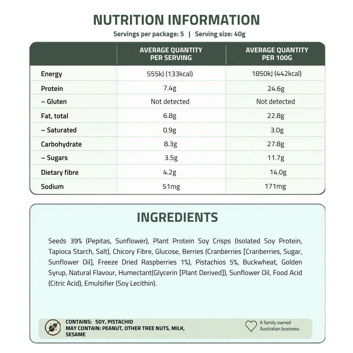Carman's Protein Bar Seed & Plant Raspberry & Pistachio 6p 150g