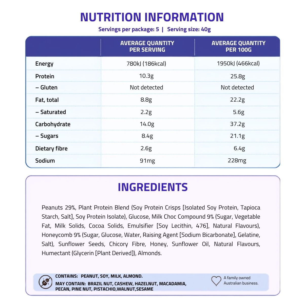 Carman's Protein Bar Violet Crumble 5p 200g