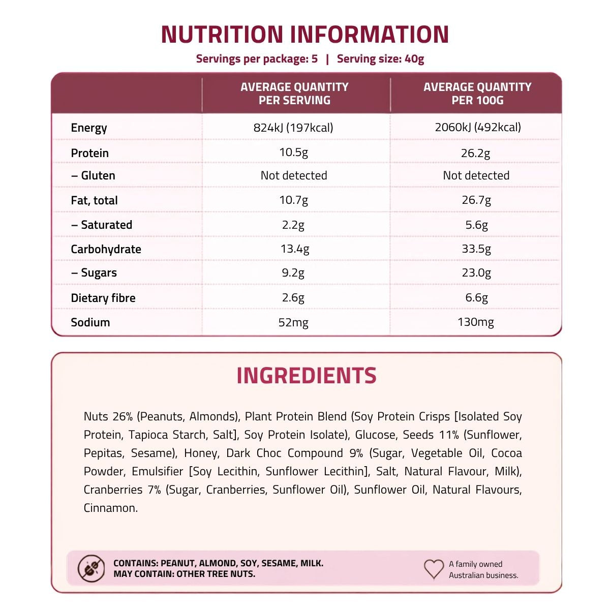 Carman's Protein Bars Dark Choc & Cranberry 5p 200g