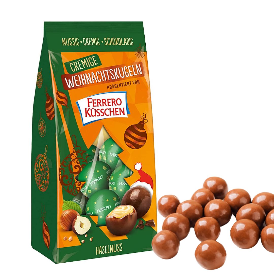 Ferrero Kusschen Christmas Hazelnut Ball | Hazelnut Flavor 100g/ Product of Europe