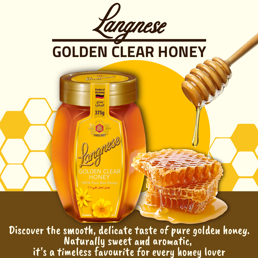 Langnese Golden Clear Honey 375g | 100% Pure Bee Honey | Smooth & Golden Honey