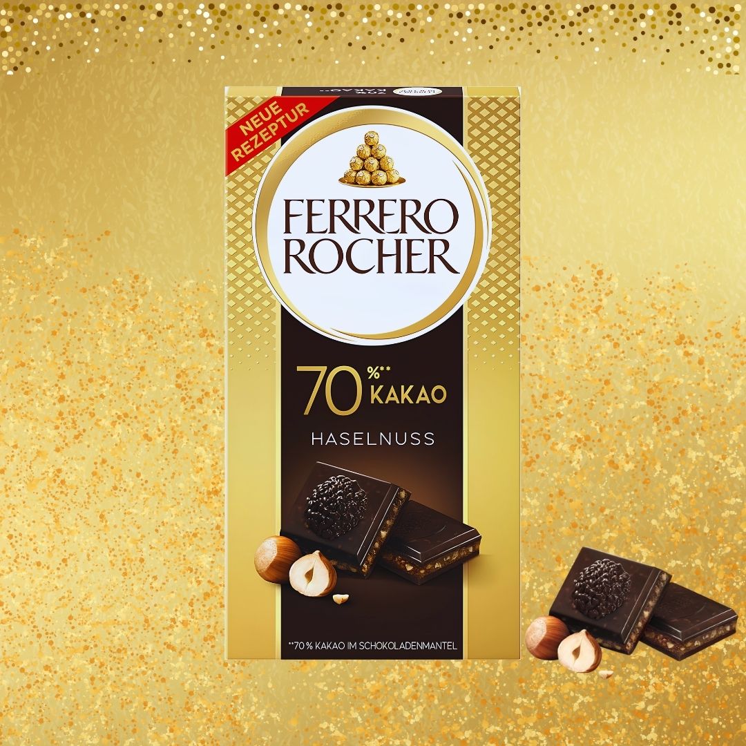 Ferrero Rocher Chocolate Tablet 90g: 70% Cacao Haz.