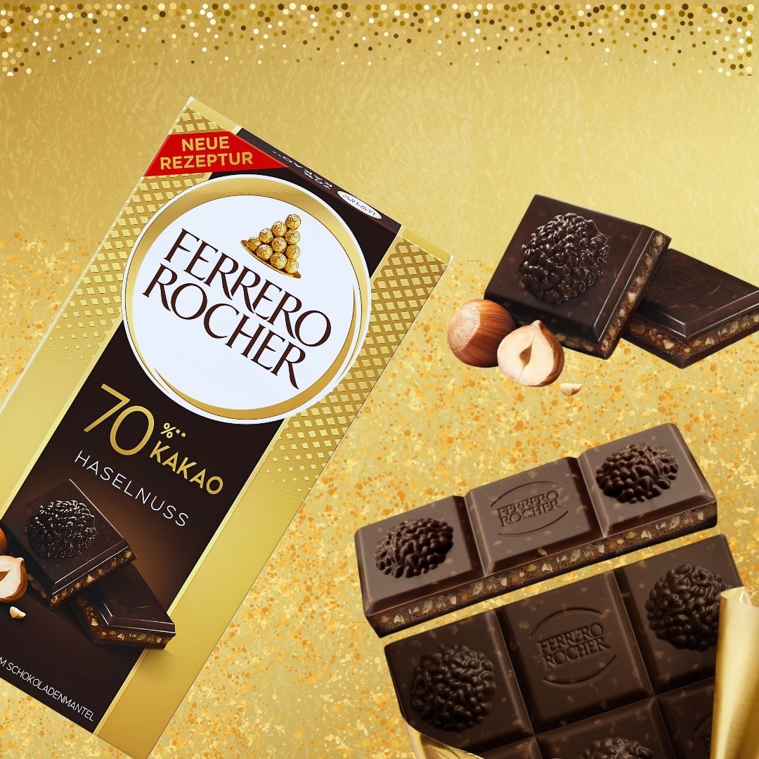 Ferrero Rocher Chocolate Tablet 90g: 70% Cacao Haz.