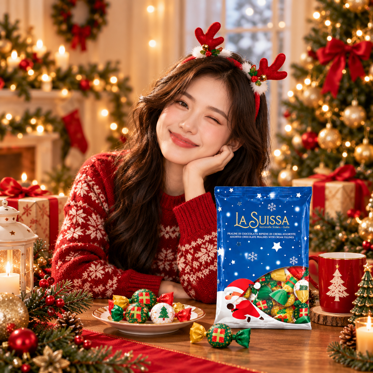[Pre-Order] La Suissa Santa Claus Christmas Chocolate Gift Bag | Premium Italian Christmas Chocolates | 500g