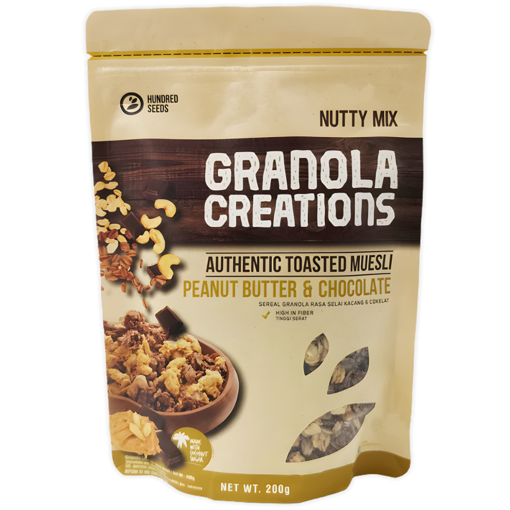 Granola Creations peanut butter and chocolate granola mix packaging on a white background