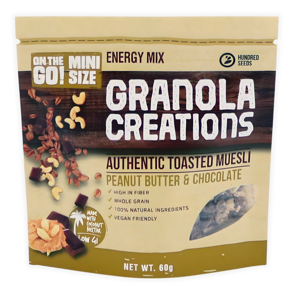 Package of Granola Creations Authentic Toasted Muesli Peanut Butter & Chocolate on a white background
