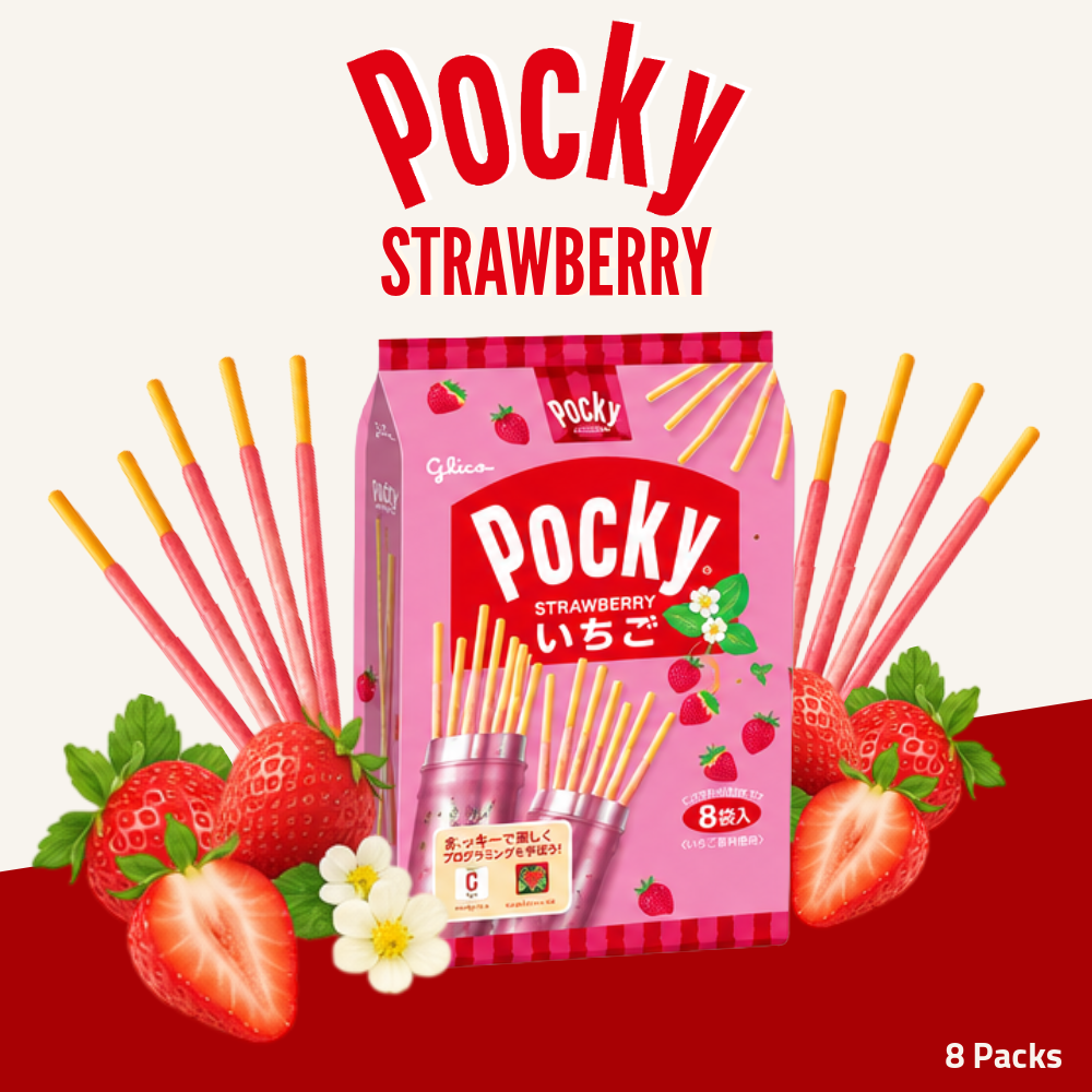 Glico Pocky Biscuit Sticks | Strawberry Flavour | 8 Packs