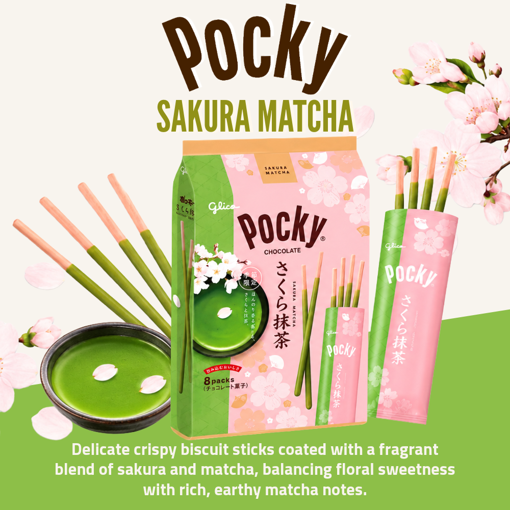 Glico Pocky Biscuit Sticks | Sakura Matcha Flavour | 8 Packs