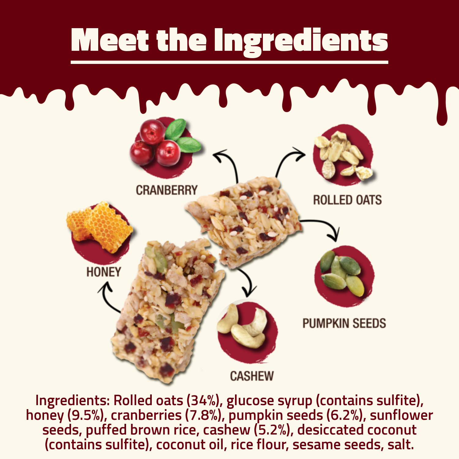 Hundred Seeds Granobar - Honey, Cranberries, & Nuts 225g (5pcs)