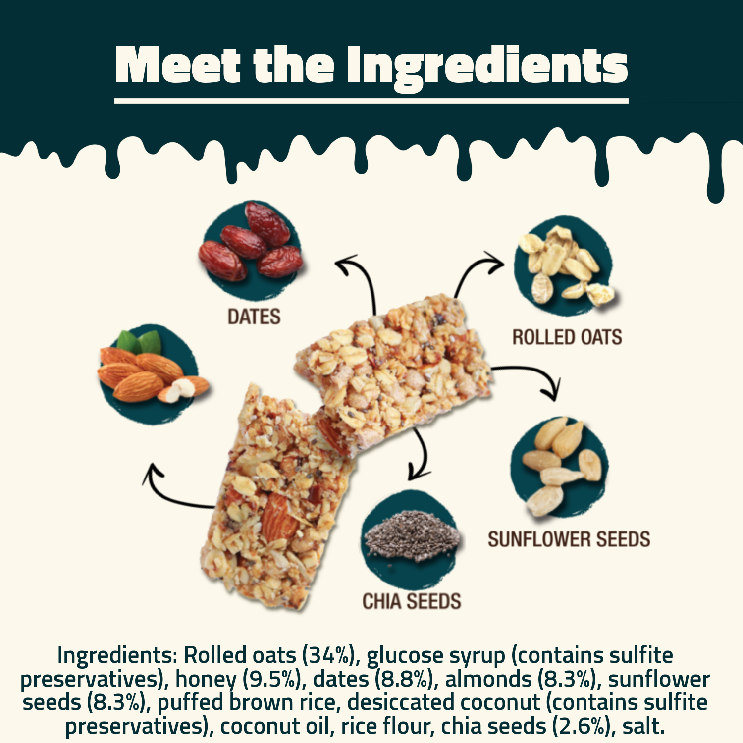 Hundred Seeds Granobar - Dates, Almonds, & Chia Seeds 225g (5pcs)