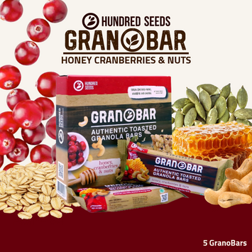 Hundred Seeds Granobar | Honey, Cranberries, & Nuts | 5 Granobars