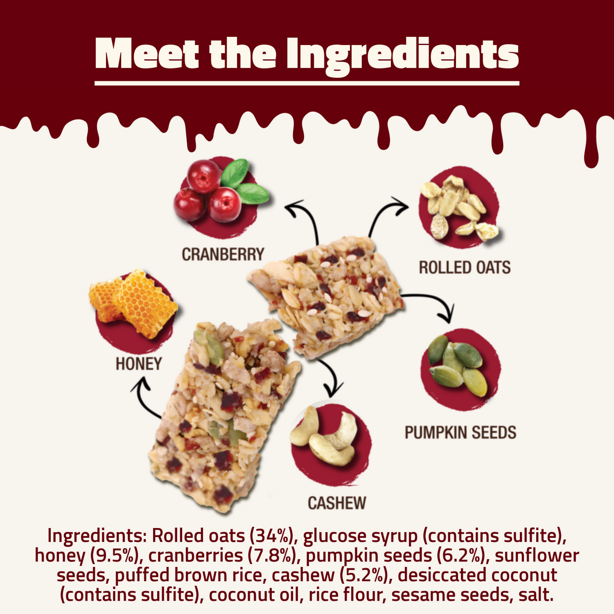 Hundred Seeds Granobar | Honey, Cranberries, & Nuts | 5 Granobars