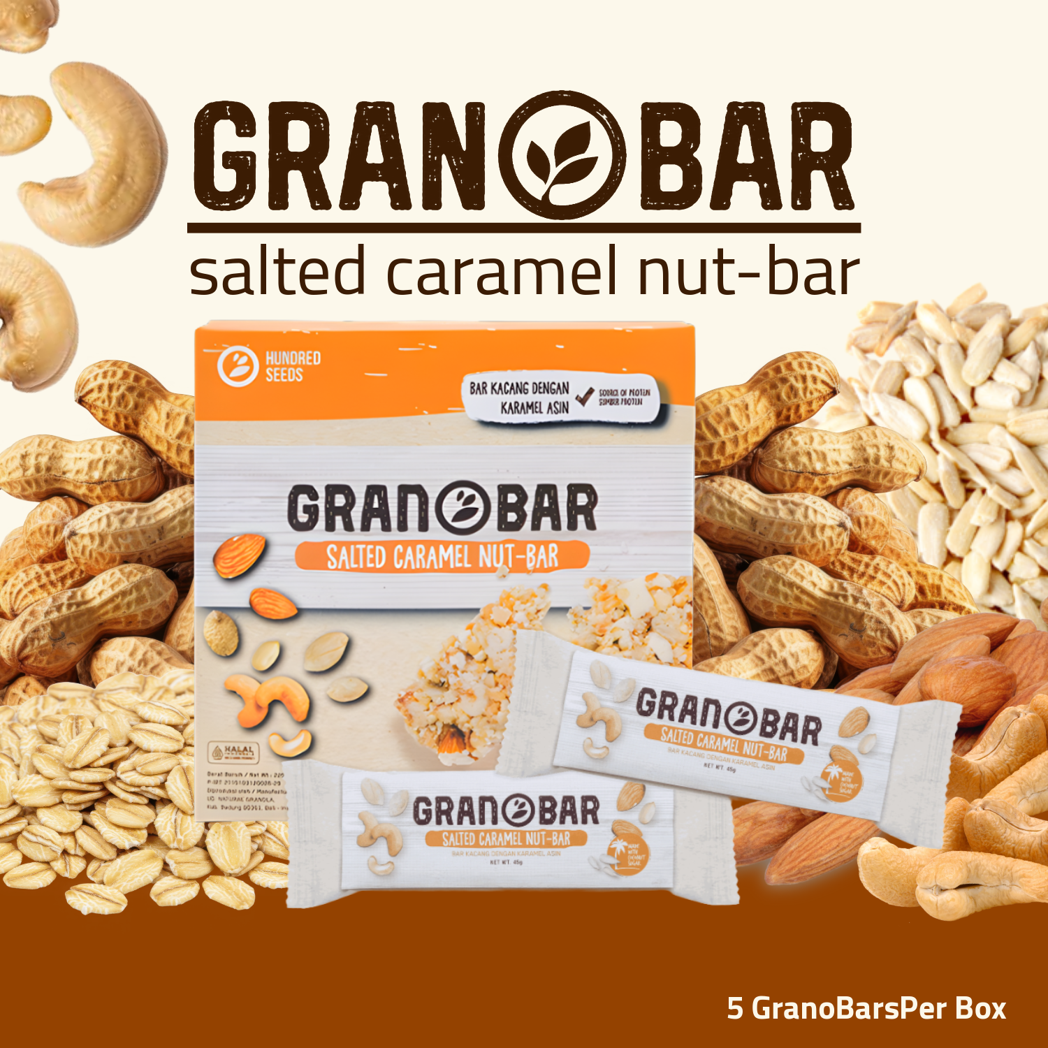 Hundred Seeds Granobar - Salted Caramel Nut-Bar 225g (5pcs)