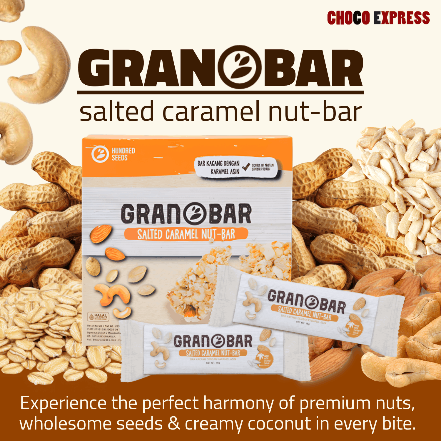 Granobar - Salted Caramel - Nut Bar, 225g (5pcs)