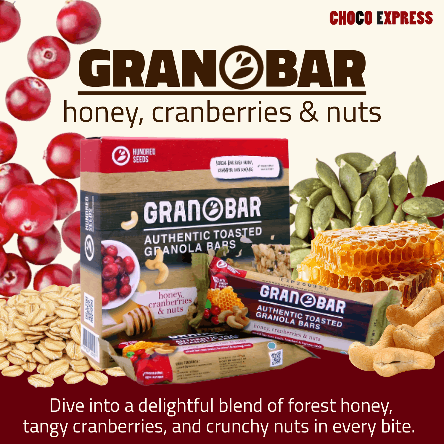 Granobar - Honey, Cranberries, & Nuts, 225g (5pcs)