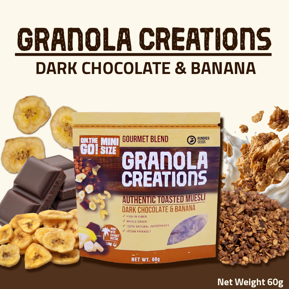Hundred Seeds Granola Creations – Gourmet Blend (Dark Chocolate & Banana) Mini Size 60g