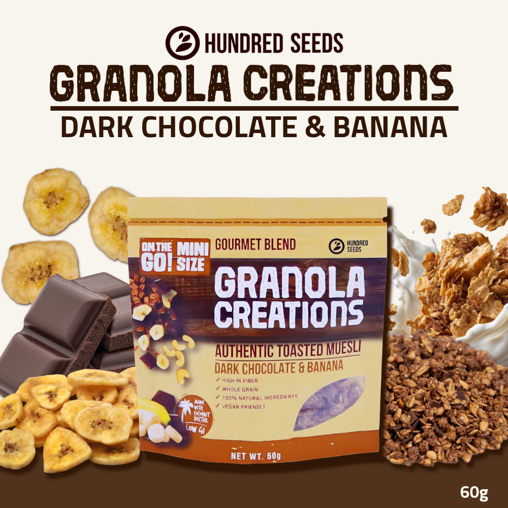 Hundred Seeds Granola Creations – Gourmet Blend (Dark Chocolate & Banana) Mini Size 60g