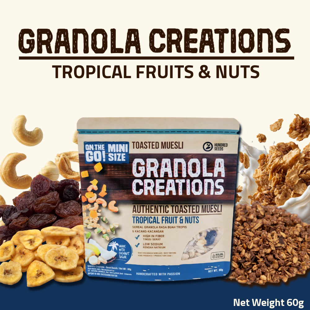 Hundred Seeds Granola Creations – Toasted Muesli (Tropical Fruits & Nuts) Mini Size 60g