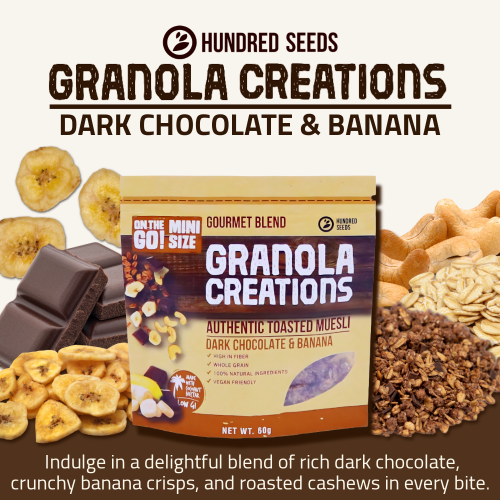 Hundred Seeds Granola Creations – Gourmet Blend (Dark Chocolate & Banana) Mini Size 60g