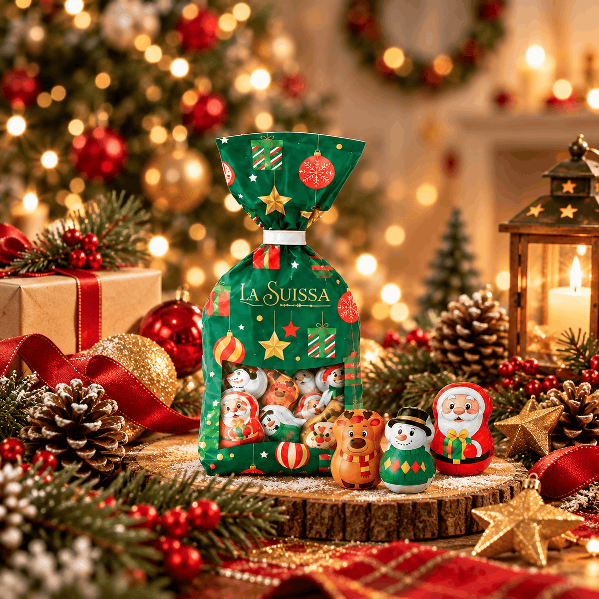 [Pre-Order]  La Suissa Christmas Milk Chocolates with Hazelnut Filling | Premium Italian Christmas Chocolates | 300g