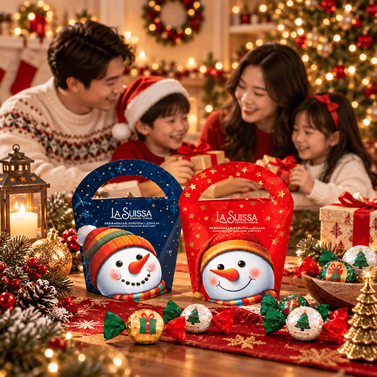 [Pre-Order]  La Suissa Snowman Christmas Chocolate Gift Bag | Premium Italian Chocolate Pralines with Caramel Filling | 130g