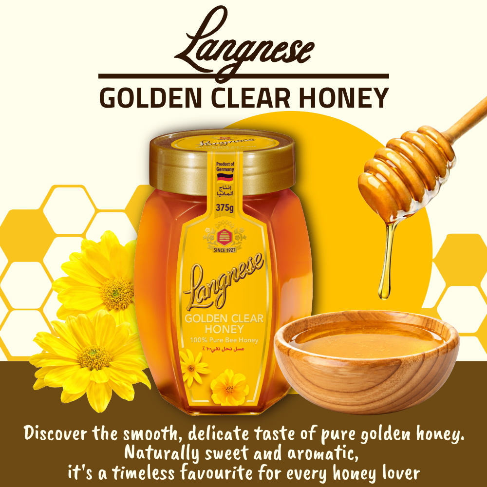 Langnese Golden Clear Honey 375g | 100% Pure Bee Honey | Smooth & Golden Honey