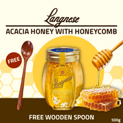[FREE WOODEN SPOON] Langnese Acacia Honey with HoneyComb 500g | Premium Natural Honey