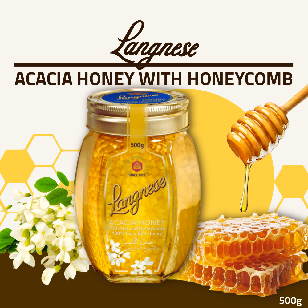 [FREE WOODEN SPOON] Langnese Acacia Honey with HoneyComb 500g | Premium Natural Honey
