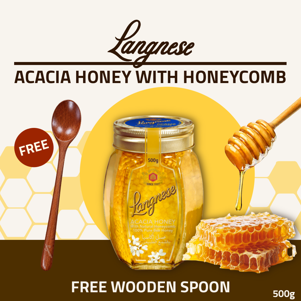 [FREE WOODEN SPOON] Langnese Acacia Honey with HoneyComb 500g | Premium Natural Honey