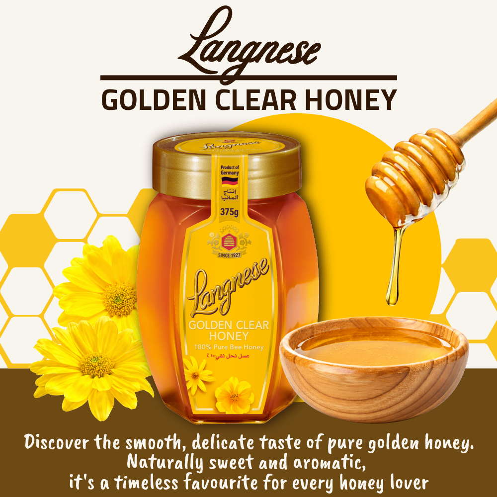 Langnese Golden Clear Honey 375g | 100% Pure Bee Honey | Smooth & Golden Honey