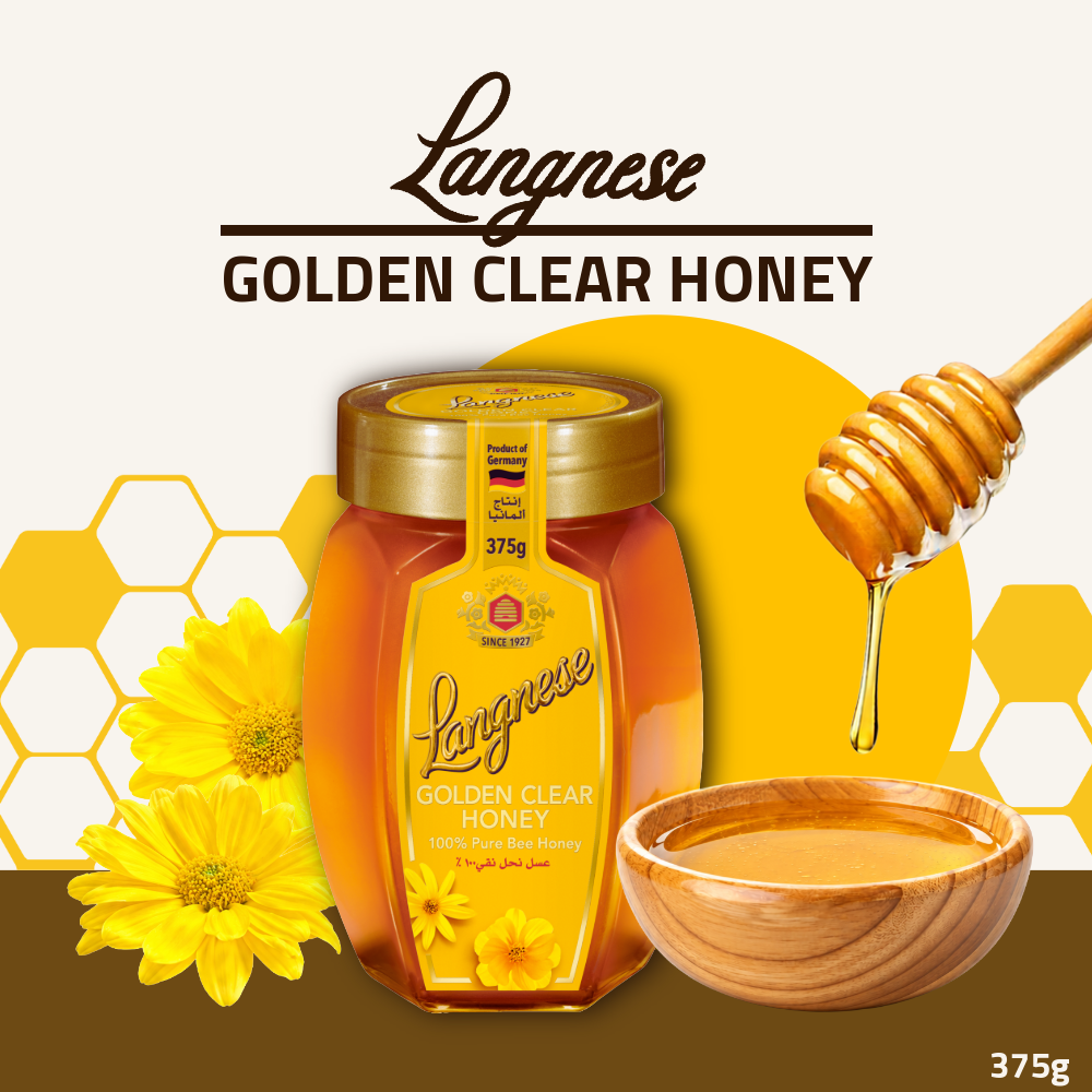 Langnese Golden Clear Honey 375g | 100% Pure Bee Honey | Smooth & Golden Honey