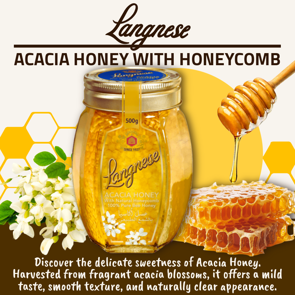 [FREE WOODEN SPOON] Langnese Acacia Honey with HoneyComb 500g | Premium Natural Honey