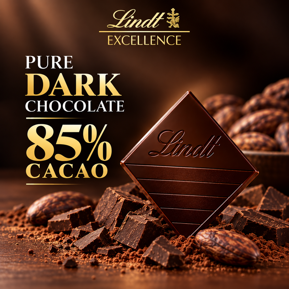 Lindt Excellence 85% Cocoa Dark Chocolate | Premium Rich & Intense Dark Chocolate Bar | 100g