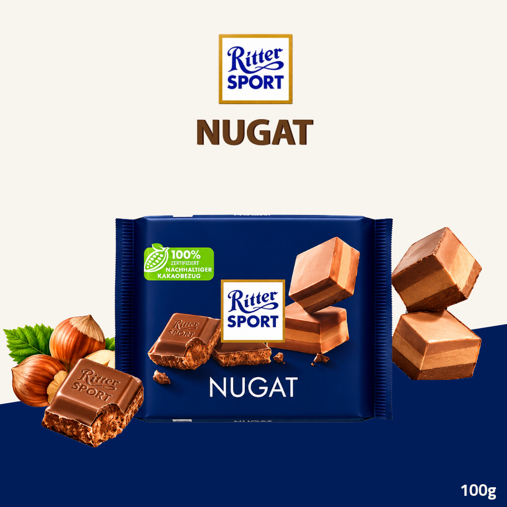 [Pre-Order] Ritter Sport Nugat Chocolate | Milk Chocolate with Smooth Hazelnut Filling | 100g