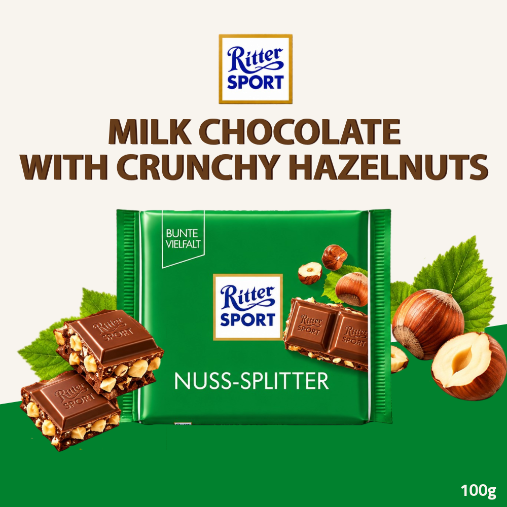 [Pre-Order] Ritter Sport Nut Splitter Chocolate | Milk Chocolate with Crunchy Hazelnuts | 100g