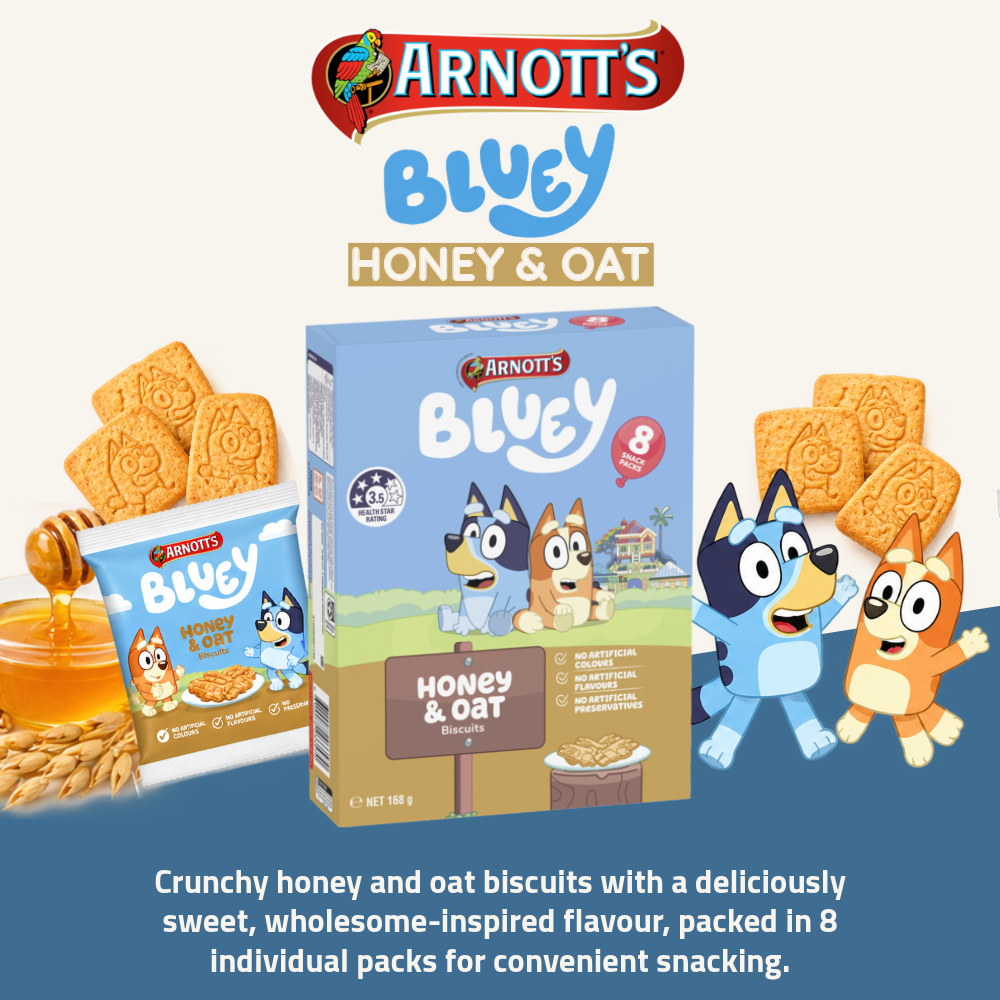 [Pre-Order] Arnott's Bluey Flavoured Snacks | Honey & Oat Flavour | 8 Packs