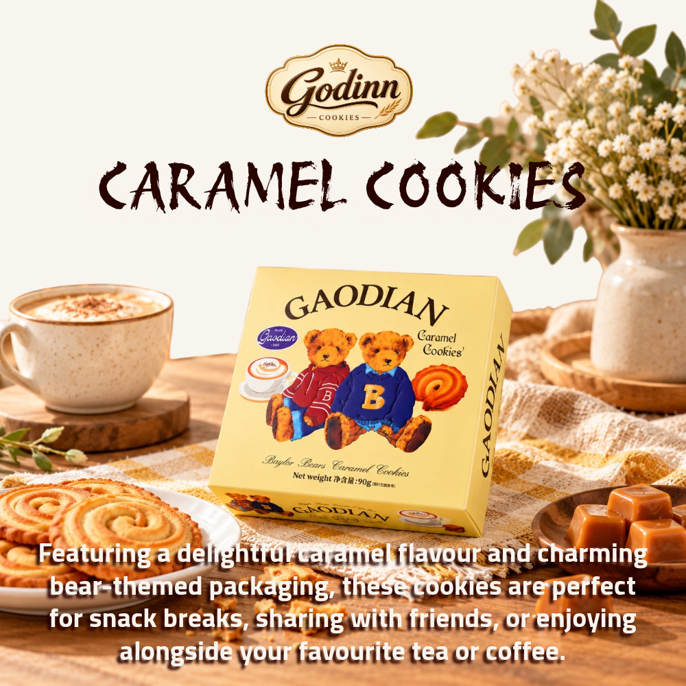 [Pre-Order] Godinn Baylor Bear Caramel Cookies | Caramel Flavour Biscuits | 90g