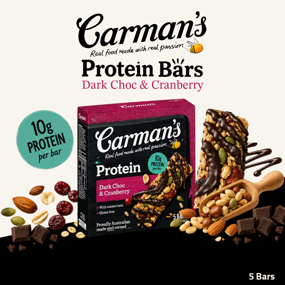 Carman's Protein Bars | Dark Choc & Cranberry | 5 Bars