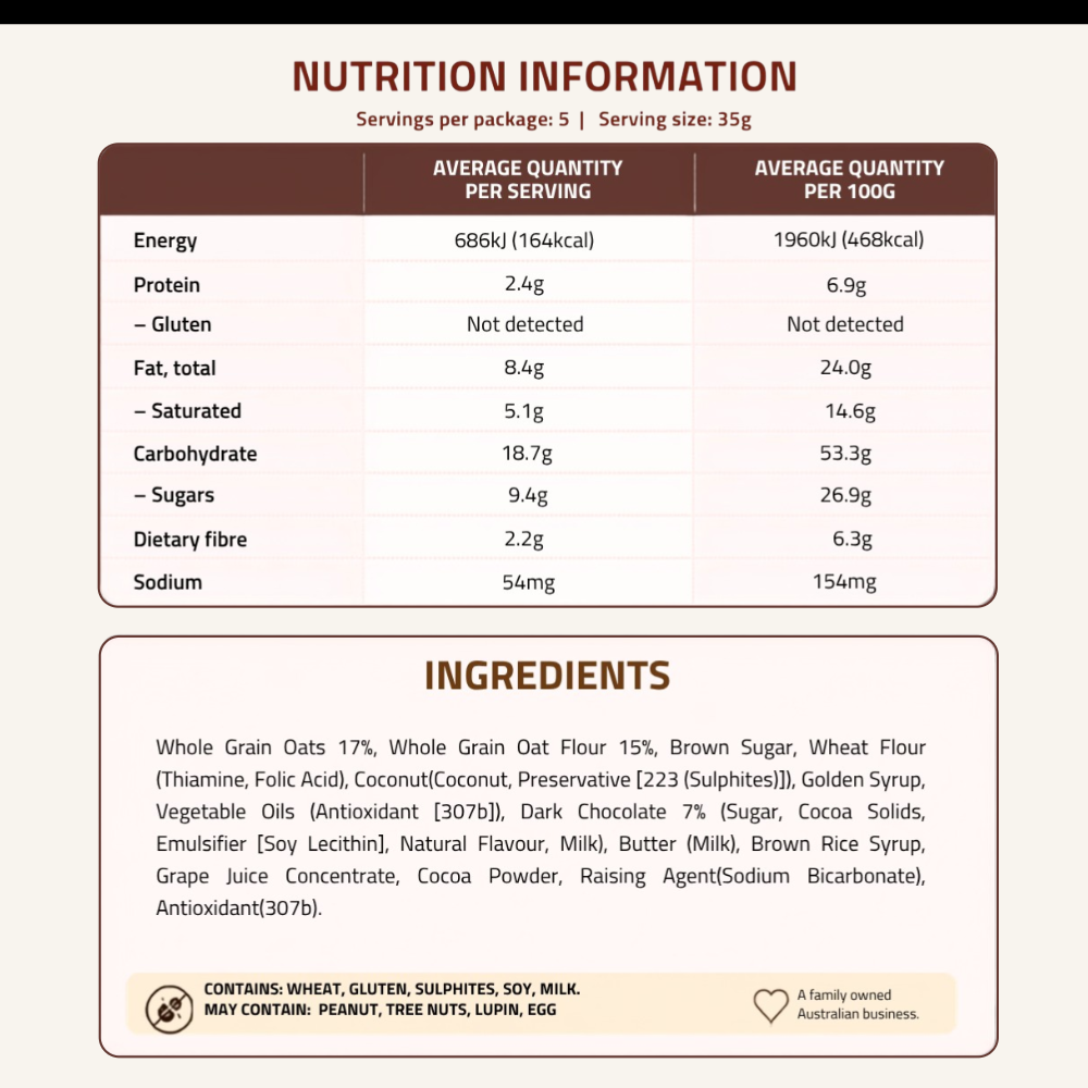 Carman's Oat Slice Bar | Whole Grain Oat Bar | Chocolate Brownie | 5 Slices