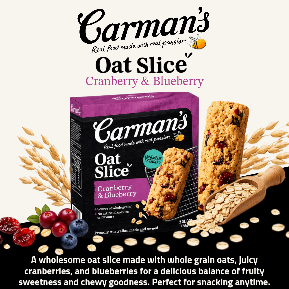 Carman's Oat Slice Bar | Whole Grain Oat Bar | Cranberry & Blueberry | 5 Slices