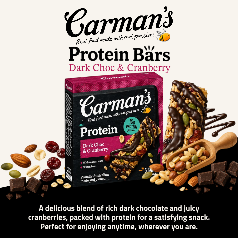 Carman's Protein Bars | Dark Choc & Cranberry | 5 Bars